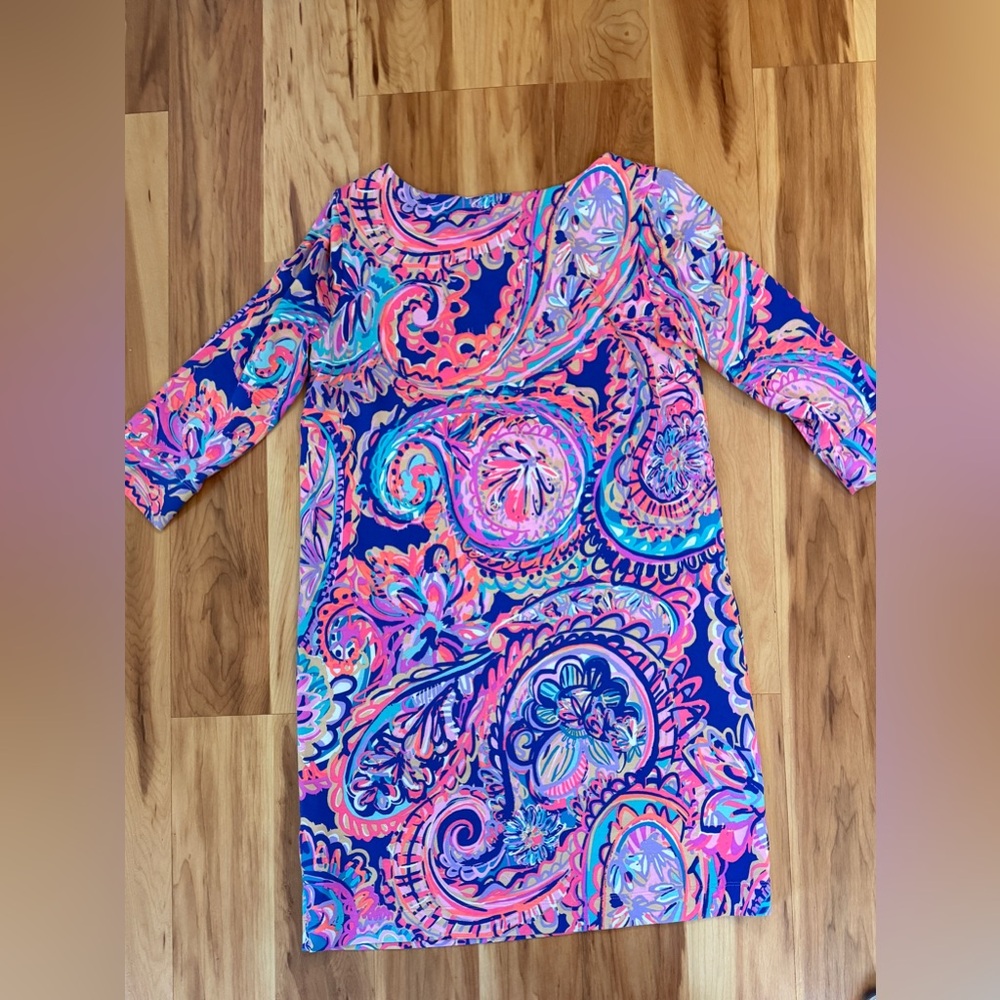 Lilly Pulitzer Multicolor Paisley girls 12-14 shift dress with 3/4 sleeves